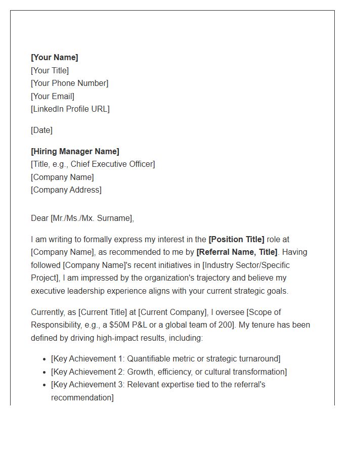 Senior Management Referral Cover Letter Template