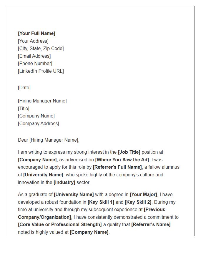 University Alumni Referral Cover Letter Template