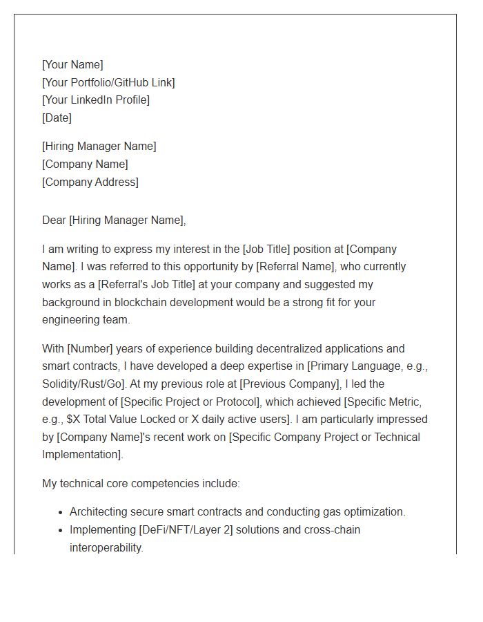 Blockchain Developer Referral Cover Letter Template