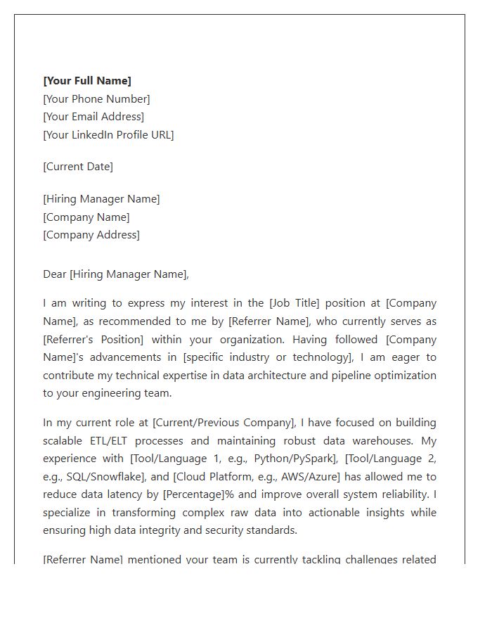 Data Engineer Professional Referral Cover Letter Template