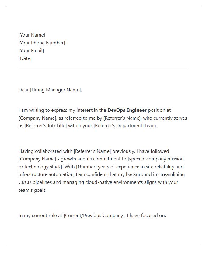 DevOps Engineer Internal Referral Cover Letter Template