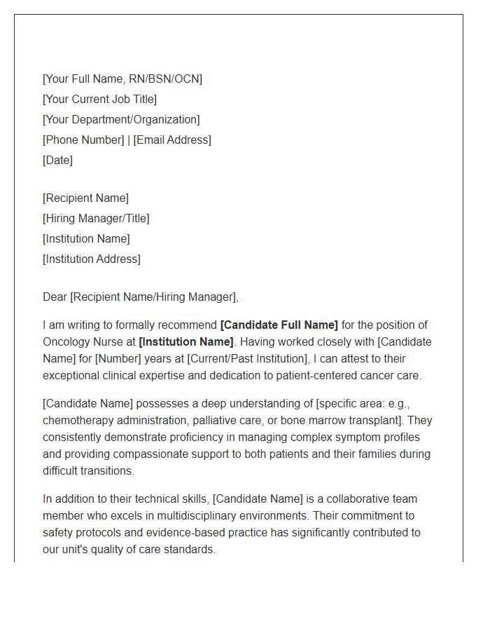 Oncology Nursing Professional Referral Cover Letter Template