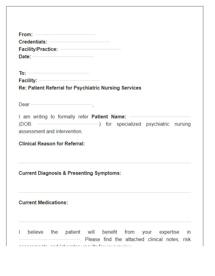 Psychiatric Nursing Professional Referral Cover Letter Template