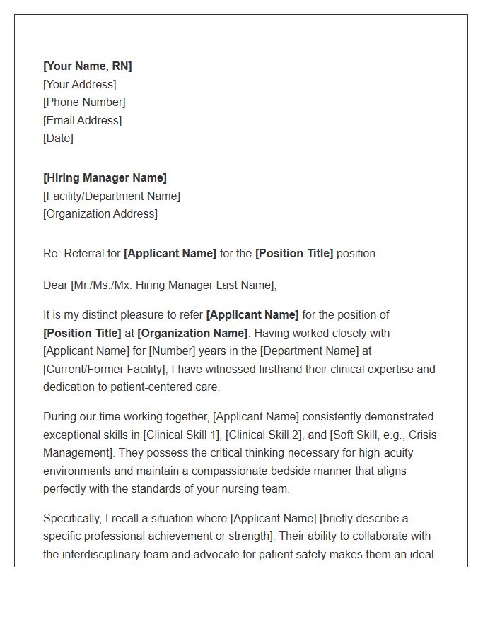 Registered Nurse Professional Referral Cover Letter Template