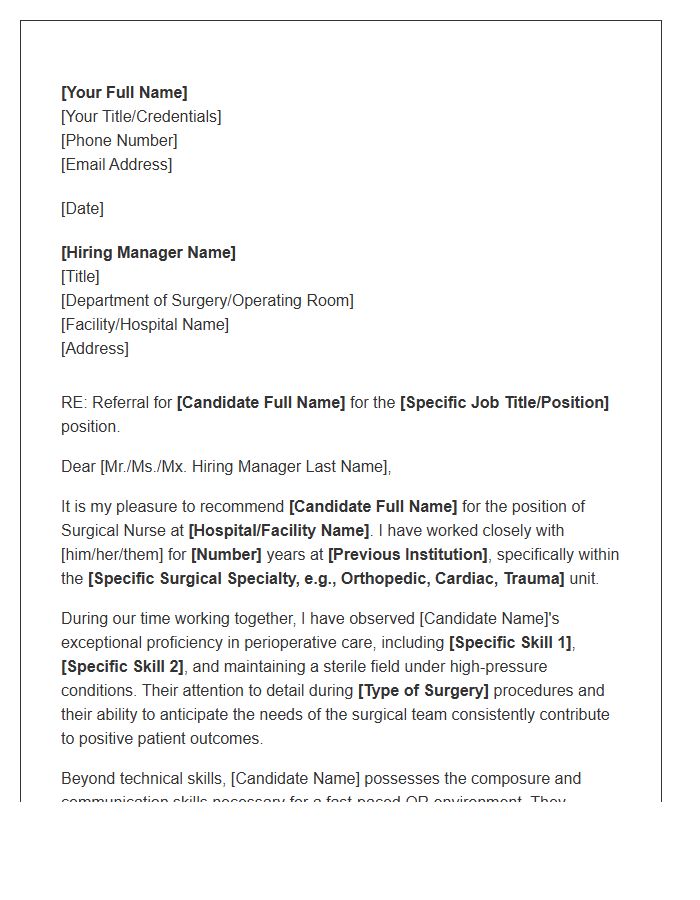 Surgical Nurse Professional Referral Cover Letter Template
