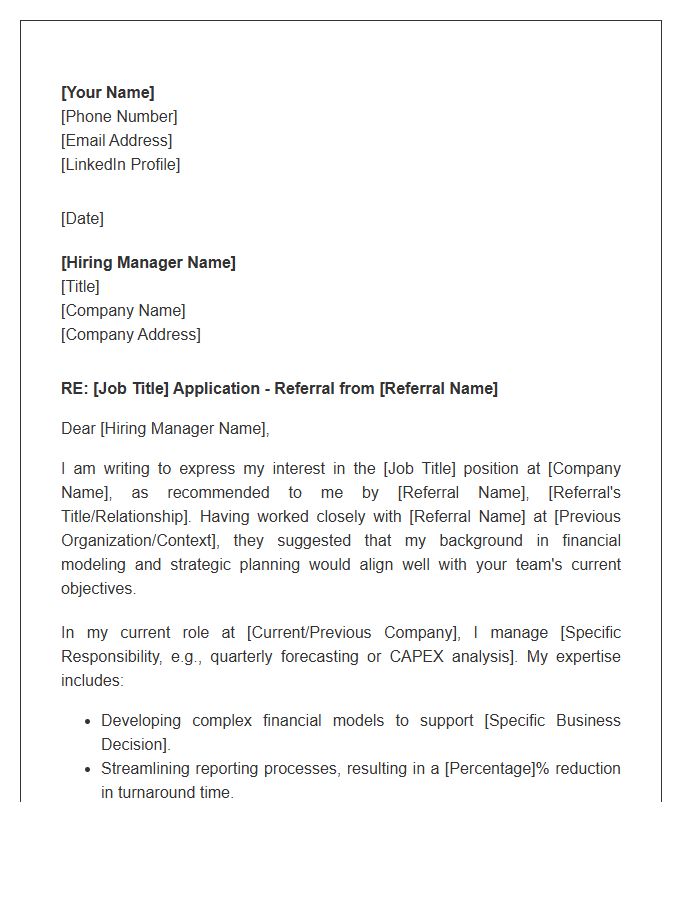 Corporate Financial Analyst Referral Cover Letter Template