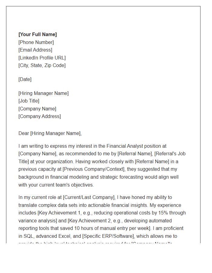 Employee Referral Financial Analyst Cover Letter Template