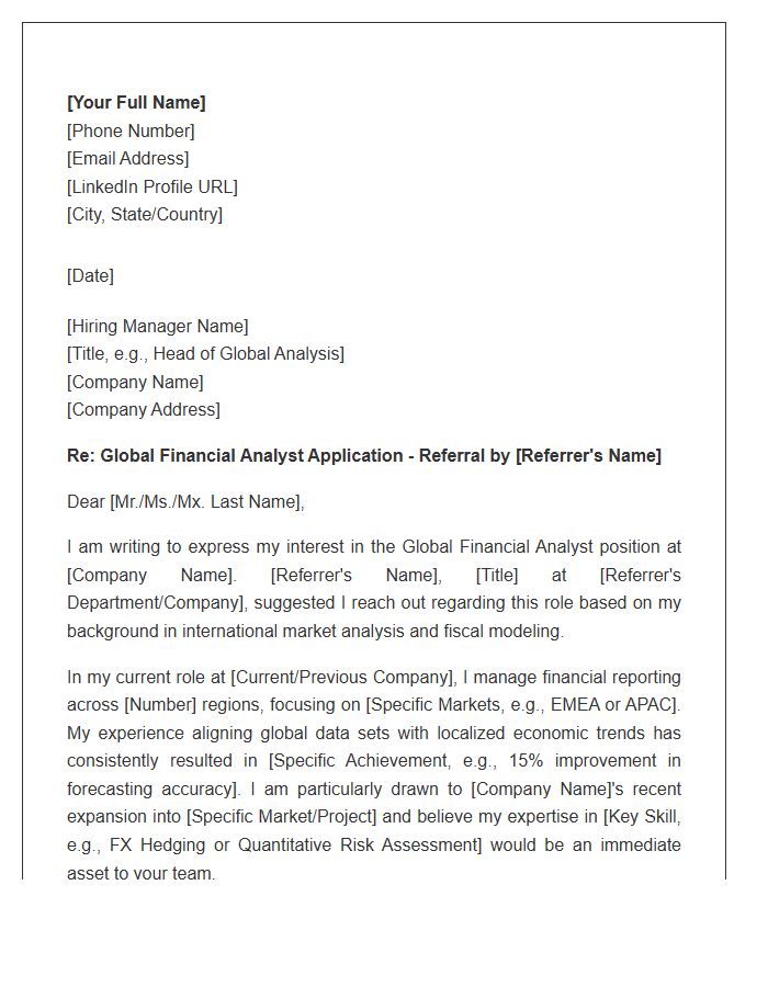 Global Financial Analyst Referral Cover Letter Template