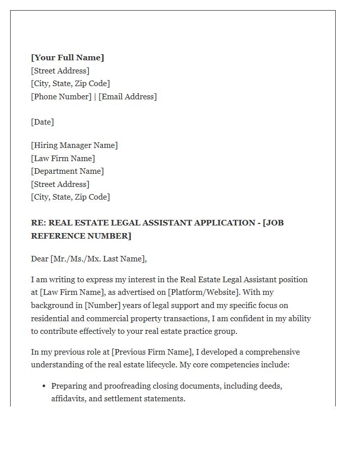 Real Estate Legal Assistant Formal Cover Letter Template