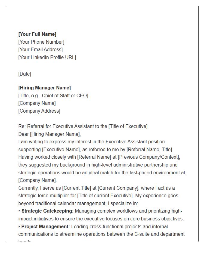 Chief Of Staff Executive Assistant Referral Cover Letter Template