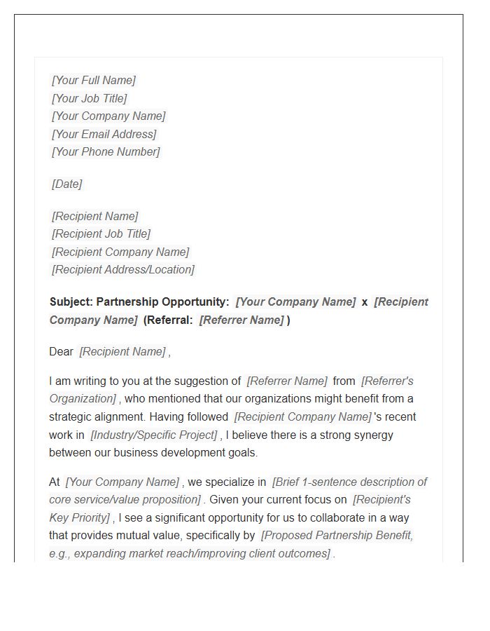 B2B Partnership Business Development Referral Cover Letter Template