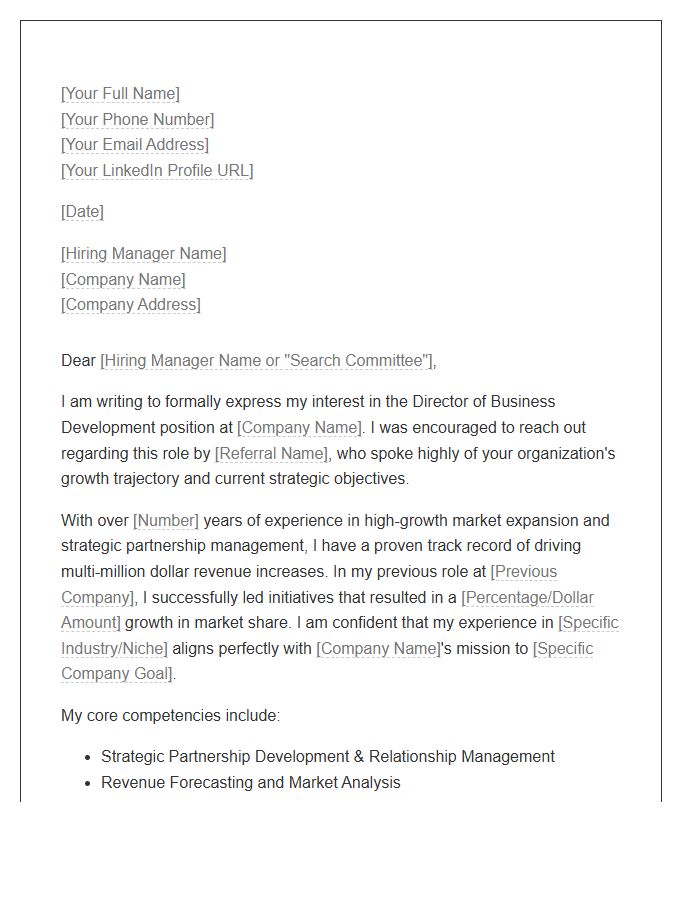 Director Of Business Development Referral Cover Letter Template
