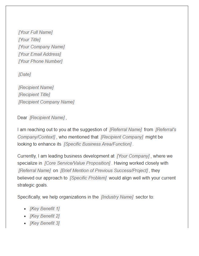Industry Lead Referral Business Development Cover Letter Template