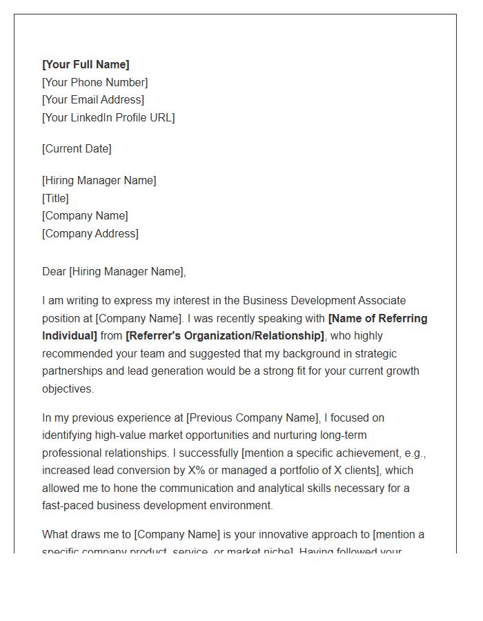 Professional Network Referral Business Development Associate Cover Letter Template
