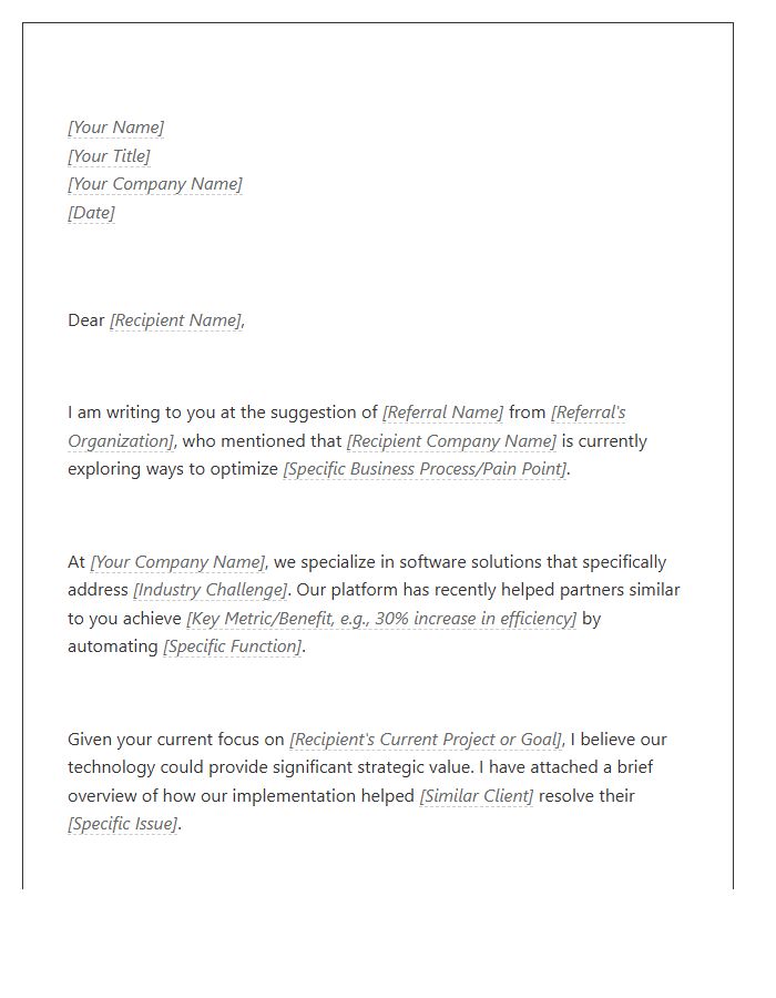 Software Solutions Business Development Referral Cover Letter Template