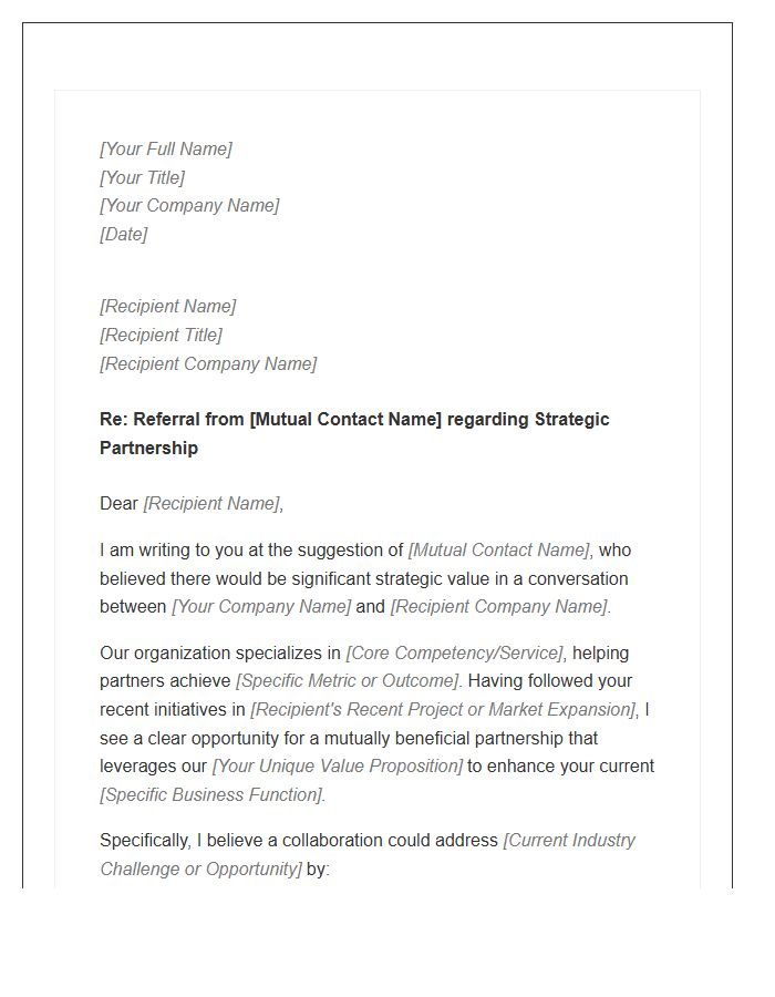 Strategic Business Development Partner Referral Cover Letter Template