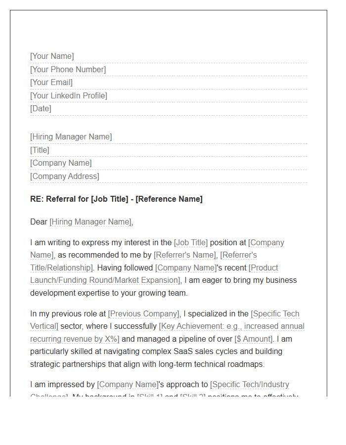 Tech Sector Business Development Referral Cover Letter Template