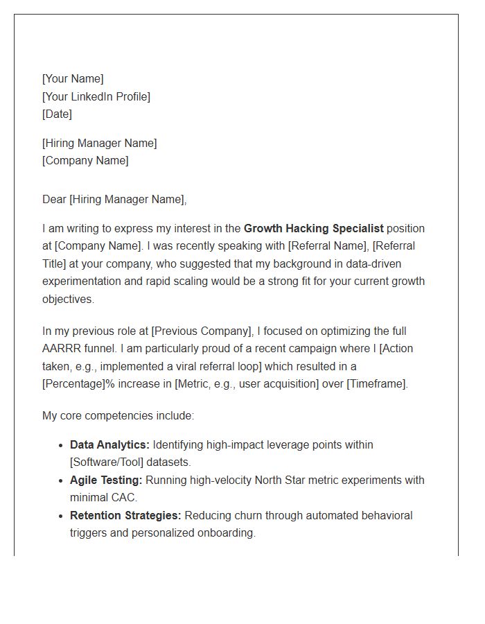 Growth Hacking Specialist Referral Cover Letter Template