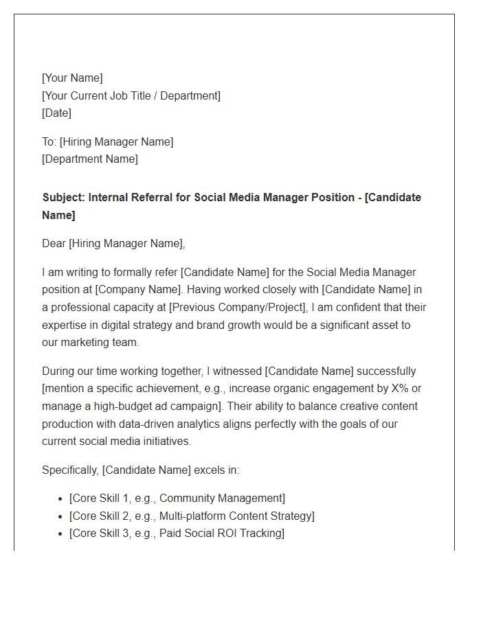 Social Media Manager Internal Referral Cover Letter Template