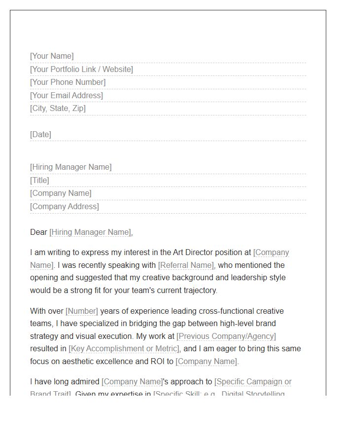 Art Director Referral Cover Letter Template