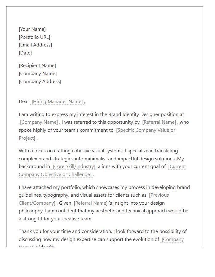 Brand Identity Designer Referral Cover Letter Template