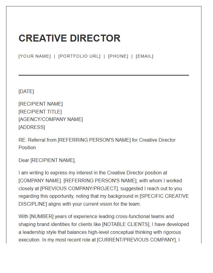 Creative Director Referral Cover Letter Template