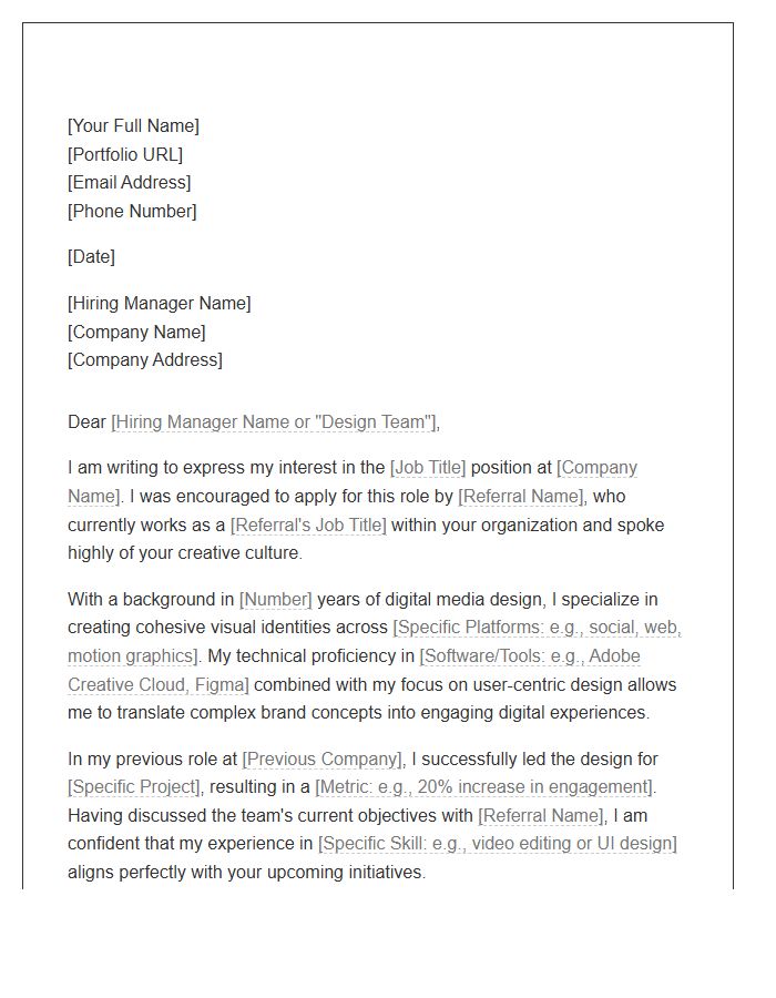 Digital Media Designer Referral Cover Letter Template