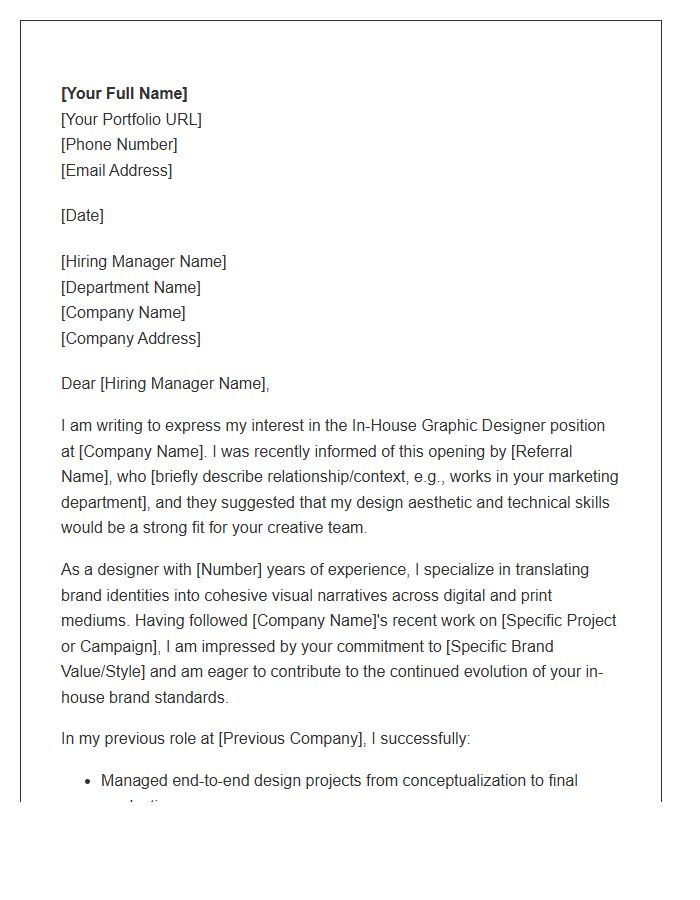 In House Graphic Designer Referral Cover Letter Template