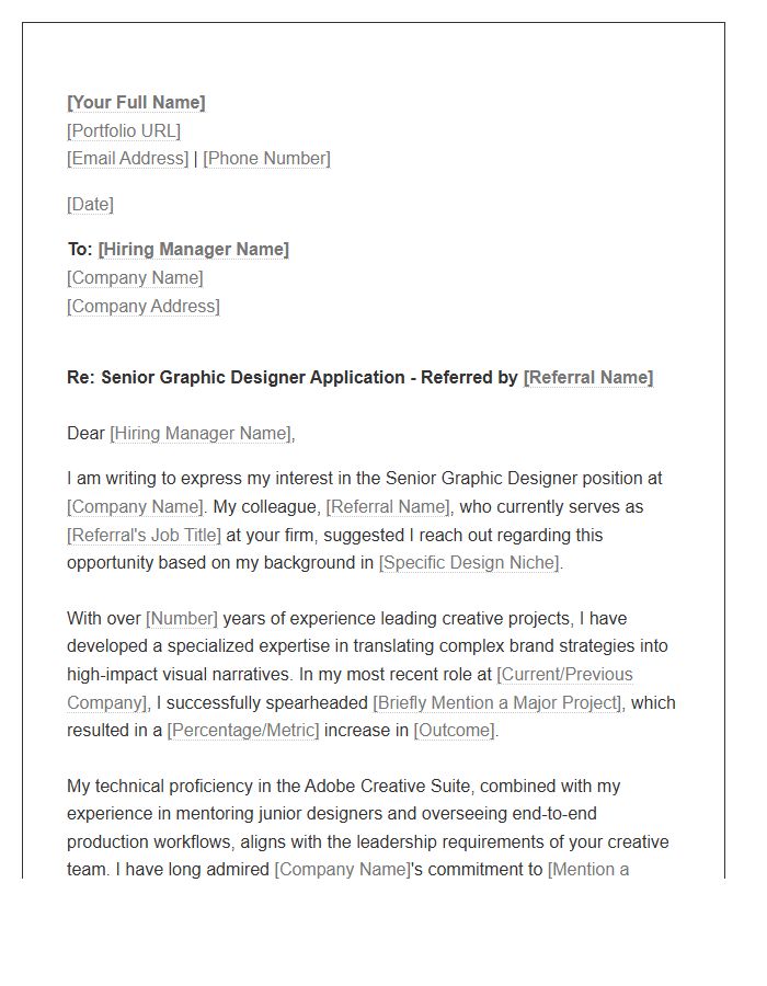 Senior Graphic Designer Referral Cover Letter Template