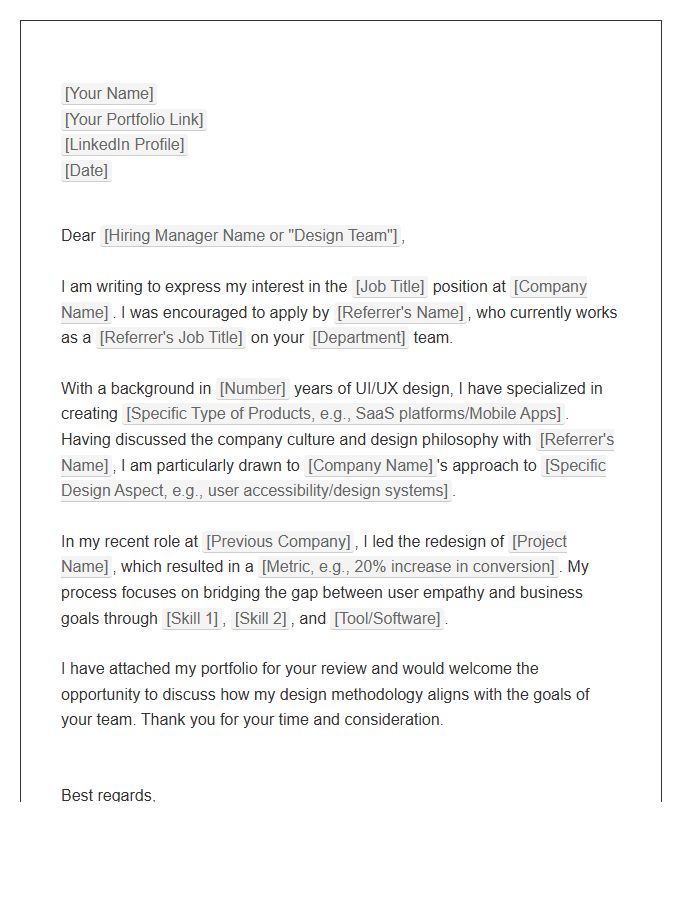 UI UX Designer Referral Cover Letter Template
