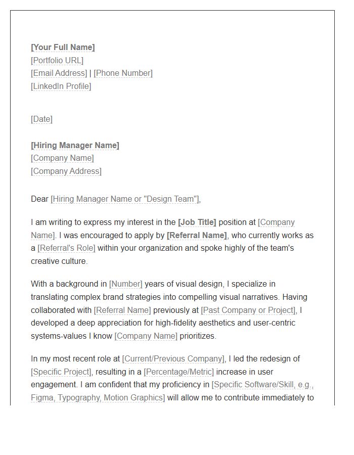 Visual Designer Referral Cover Letter Template