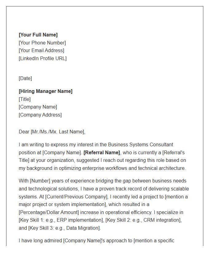 Business Systems Consultant Referral Cover Letter Template