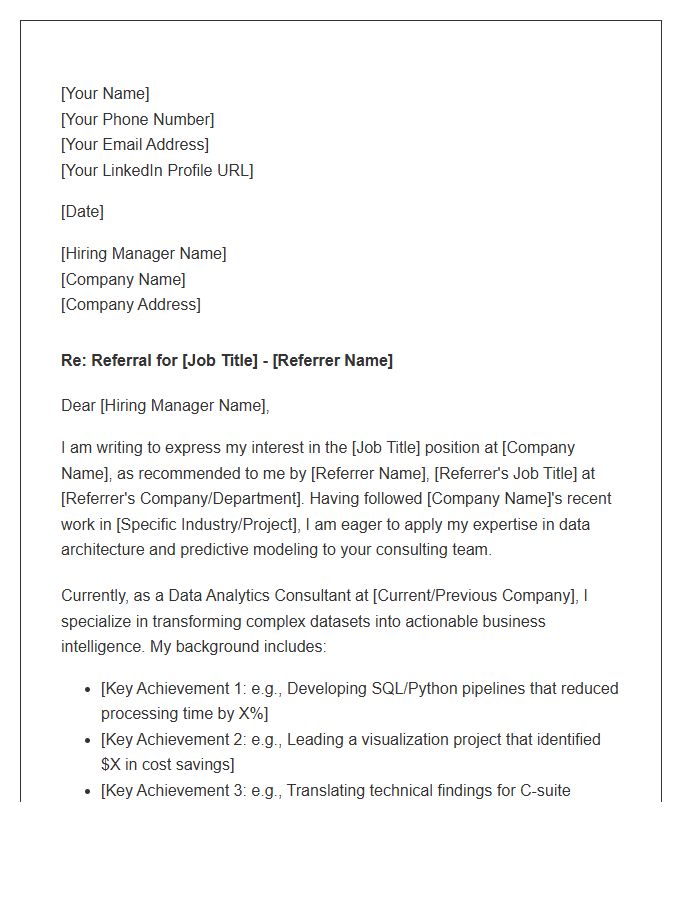 Data Analytics Consultant Referral Cover Letter Template