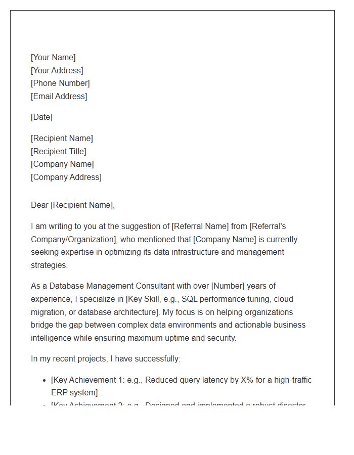 Database Management Consultant Referral Cover Letter Template