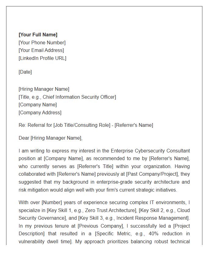 Enterprise Cybersecurity Consultant Referral Cover Letter Template
