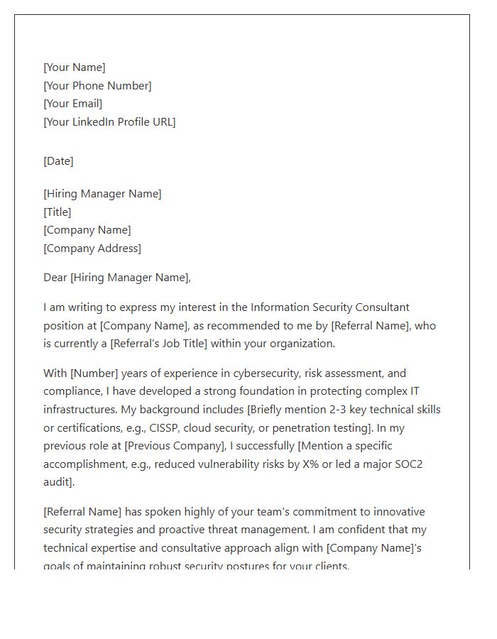 Information Security Consultant Referral Cover Letter Template