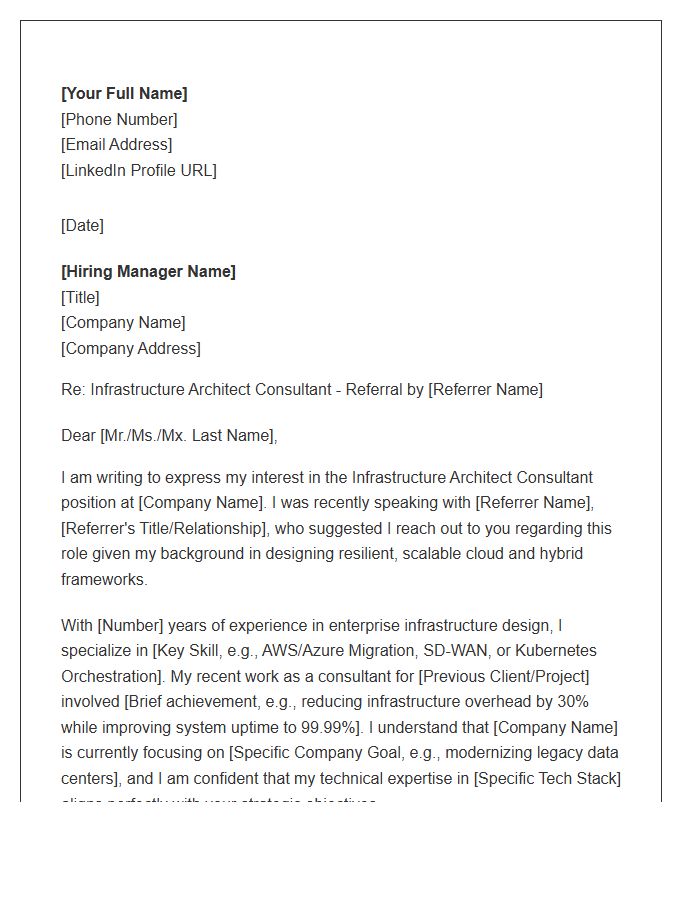 Infrastructure Architect Consultant Referral Cover Letter Template