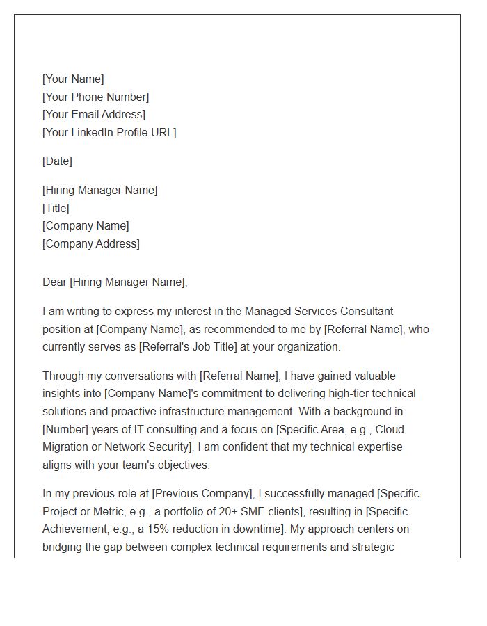 Managed Services Consultant Referral Cover Letter Template