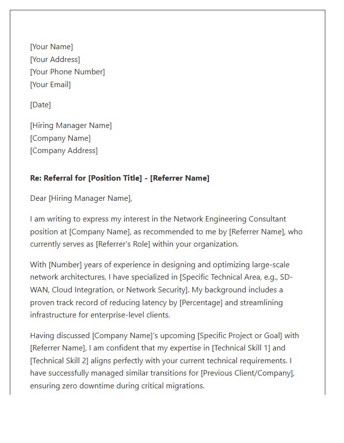 Network Engineering Consultant Referral Cover Letter Template