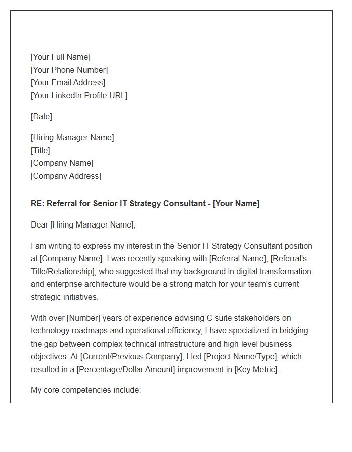 Senior IT Strategy Consultant Referral Cover Letter Template