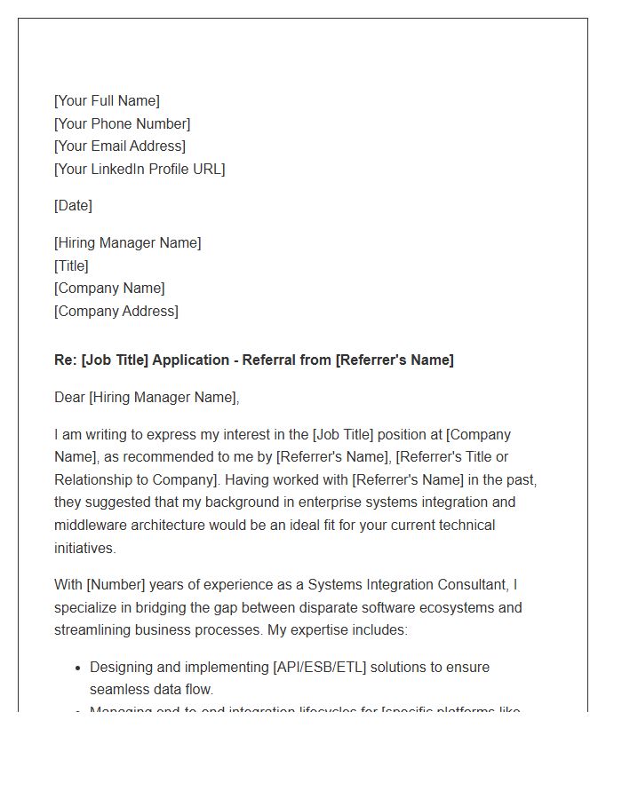 Systems Integration Consultant Referral Cover Letter Template