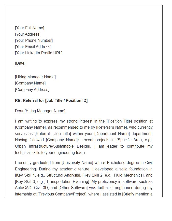 Entry Level Civil Engineer Referral Cover Letter Template
