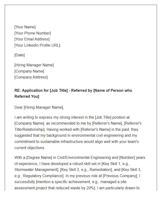 Environmental Civil Engineer Referral Cover Letter Template