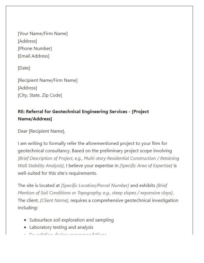 Geotechnical Engineer Referral Cover Letter Template