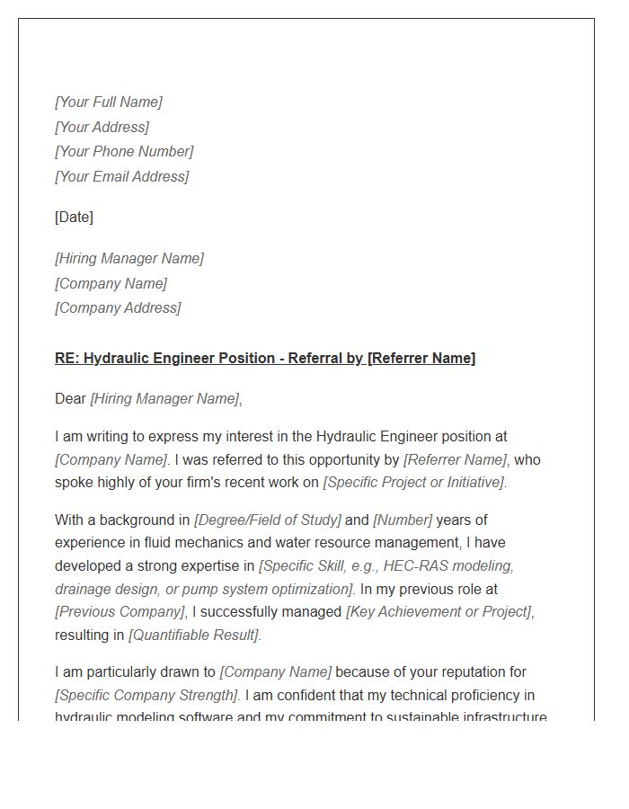 Hydraulic Engineer Referral Cover Letter Template