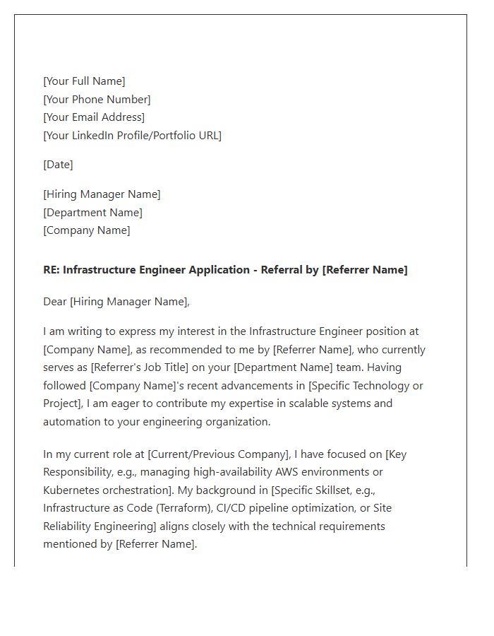 Infrastructure Engineer Internal Referral Cover Letter Template