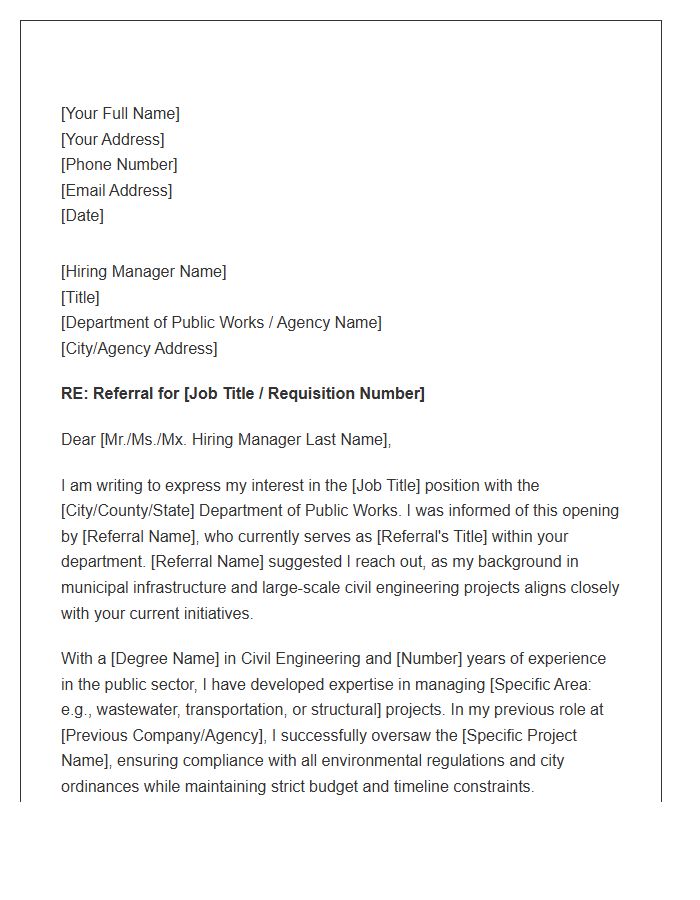 Public Works Civil Engineer Referral Cover Letter Template