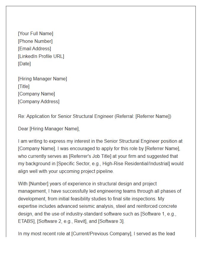 Senior Structural Engineer Referral Cover Letter Template