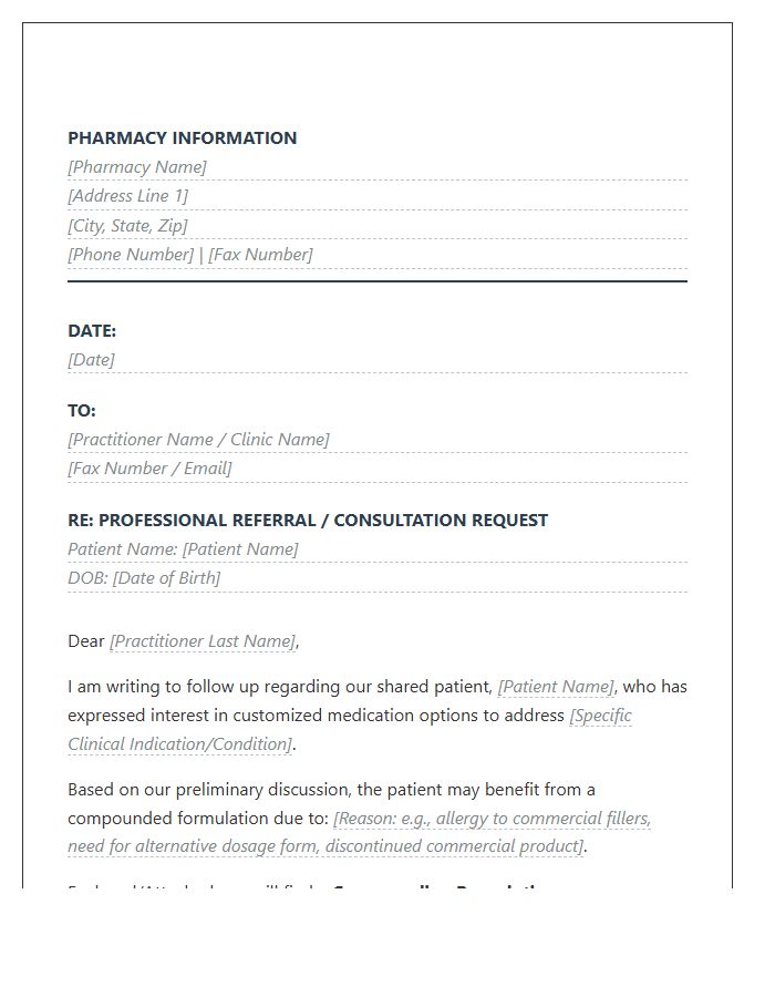 Compounding Pharmacist Professional Referral Cover Letter Template