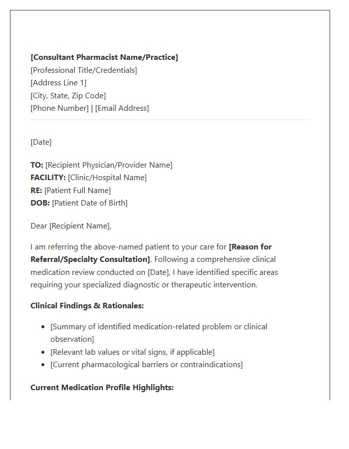 Consultant Pharmacist Professional Referral Cover Letter Template